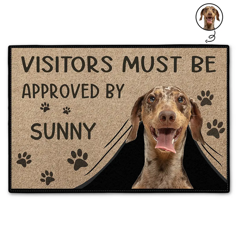 Custom Photo Visitors Must Be Approved By This Dog personalized doormat, main view