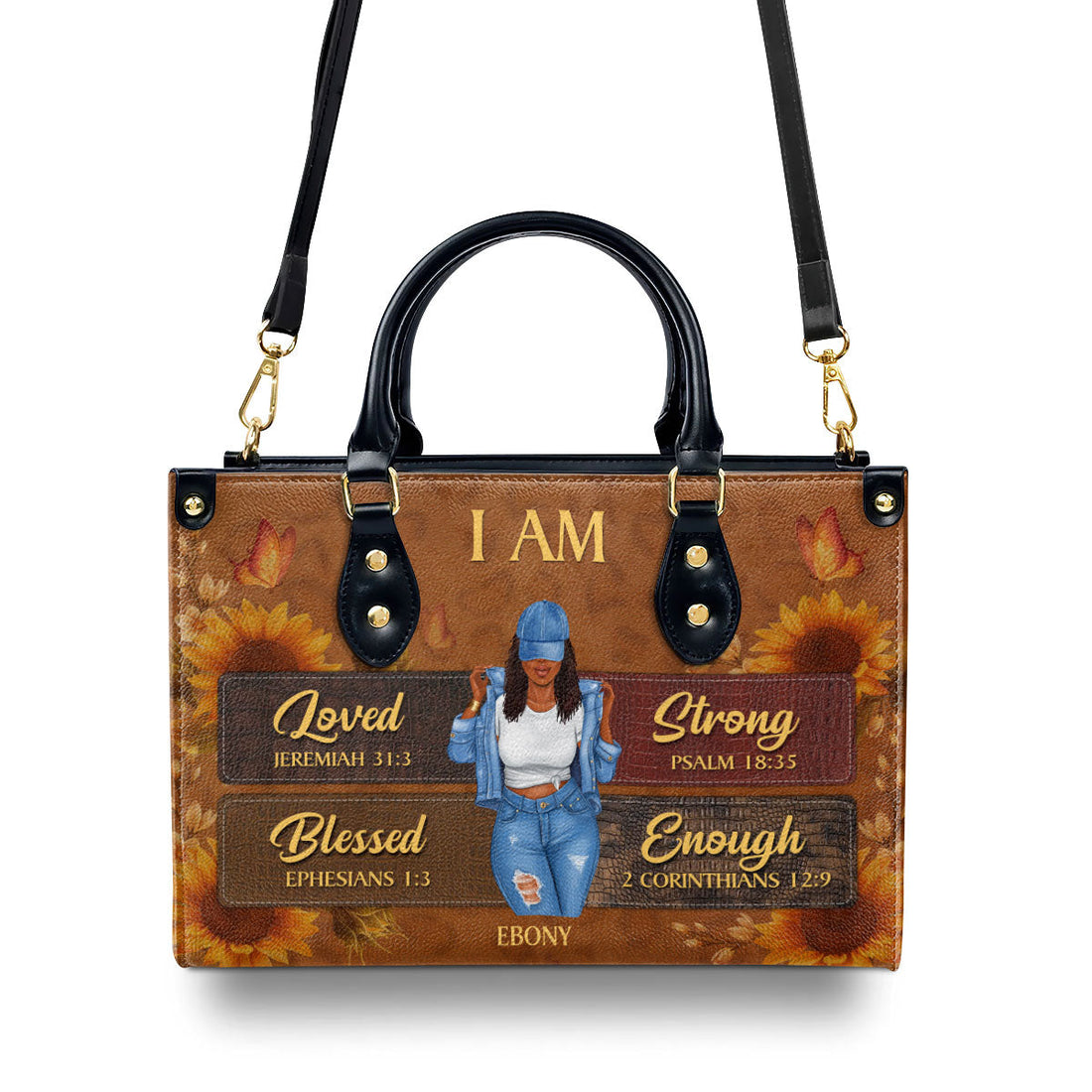 Personalized I Am Educated, Melanated leather handbag, carried on the shoulder