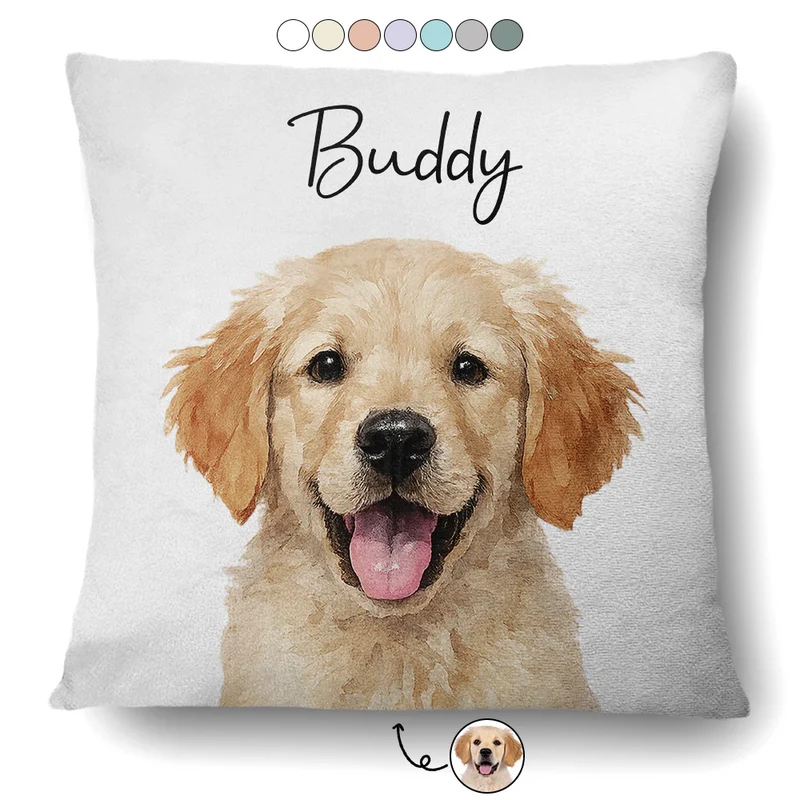 Custom Photo Watercolor Art Dog Cat Pet - Personalized Custom Pillow - Gift for Dog Lovers, Cat Lovers, Pet Lovers