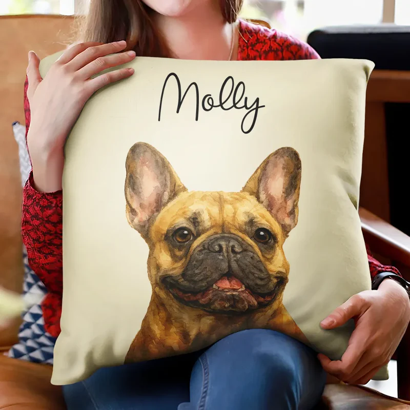 Custom Photo Watercolor Art Dog Cat Pet - Personalized Custom Pillow - Gift for Dog Lovers, Cat Lovers, Pet Lovers