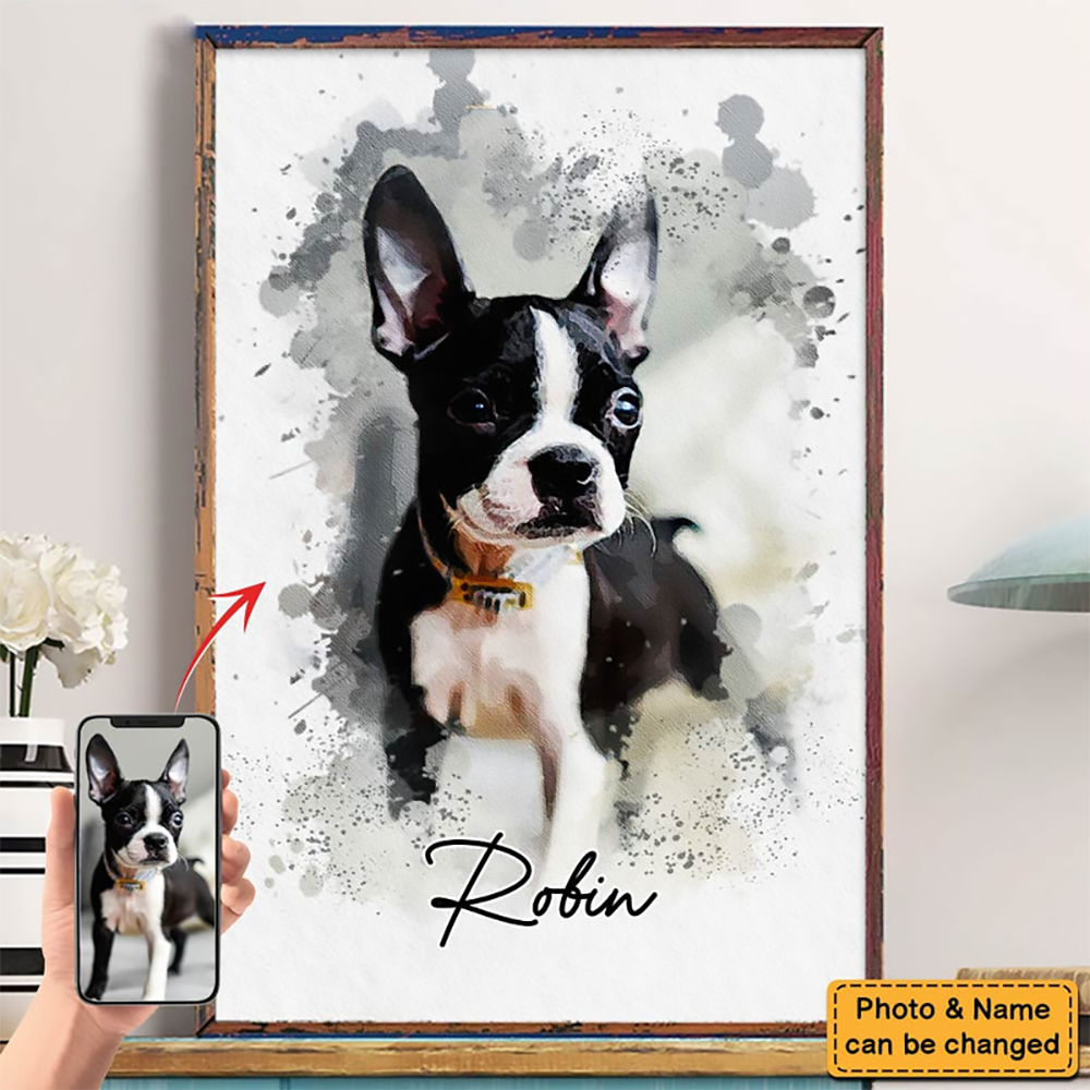 Custom Photo Watercolor Pet - Personalized Poster/Canvas Prints - Gift for Dog Lovers, Cat Lovers, Pet Lovers