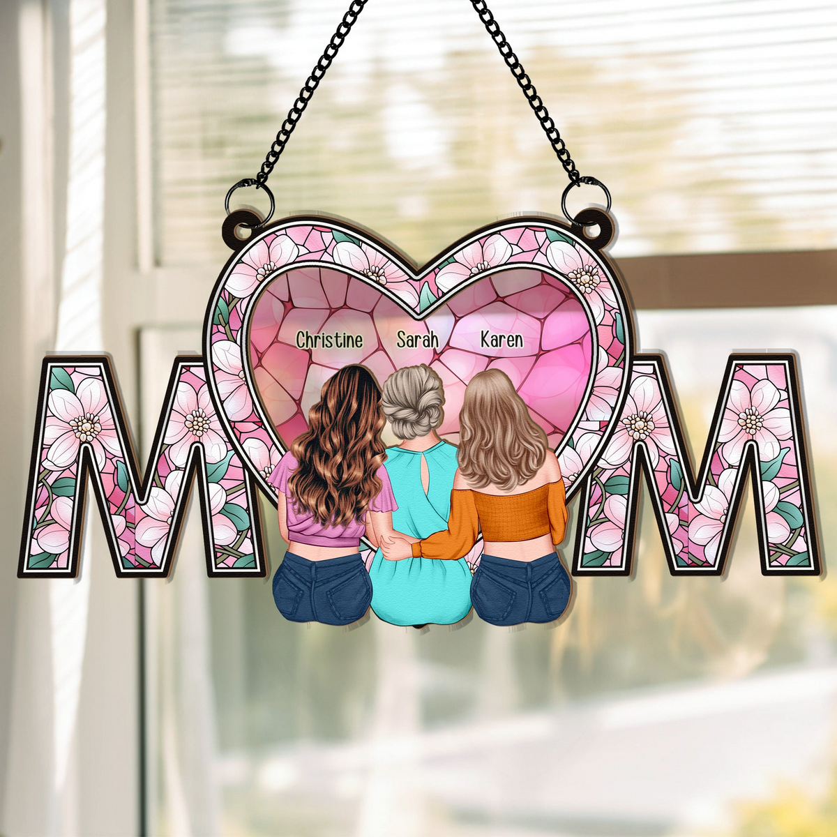 We Love You Mom - Personalized Window Hanging Suncatcher Ornament - Gift For Mom, Mama, Mommy, Mother