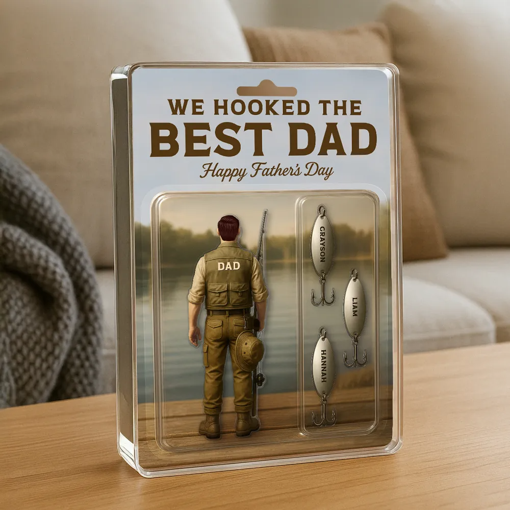 Personalized We Hooked The Best Dad Fishing With Kids' Names acrylic plaque, alternate view 2
