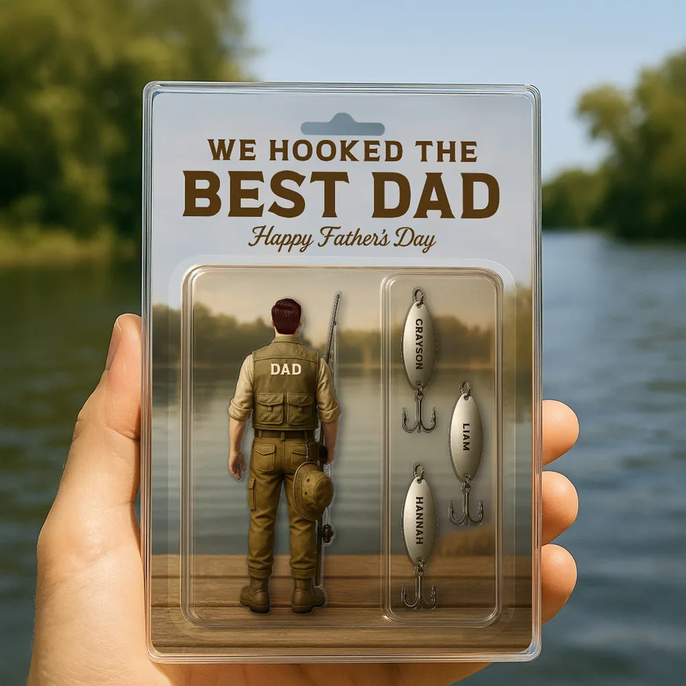 Personalized We Hooked The Best Dad Fishing With Kids' Names acrylic plaque, alternate view 4