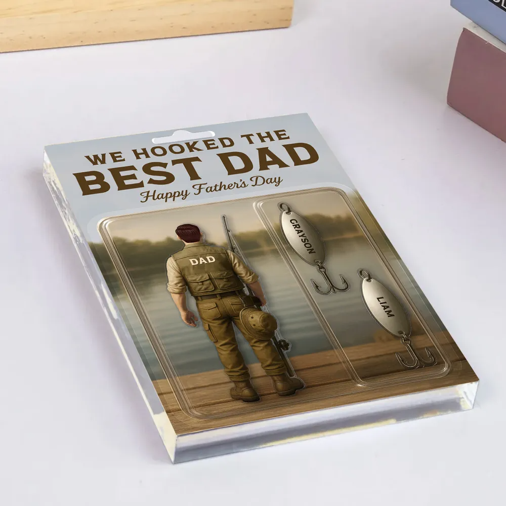 Personalized We Hooked The Best Dad Fishing With Kids' Names acrylic plaque, alternate view 5