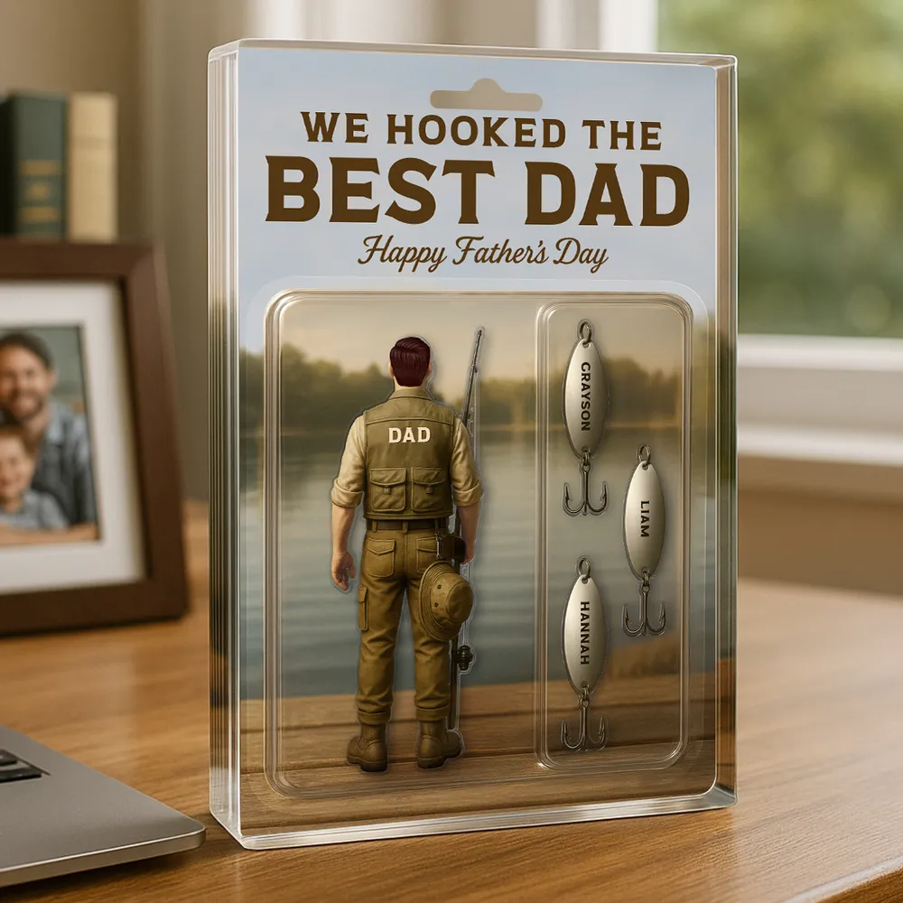 Personalized We Hooked The Best Dad Fishing With Kids' Names acrylic plaque, alternate view 3