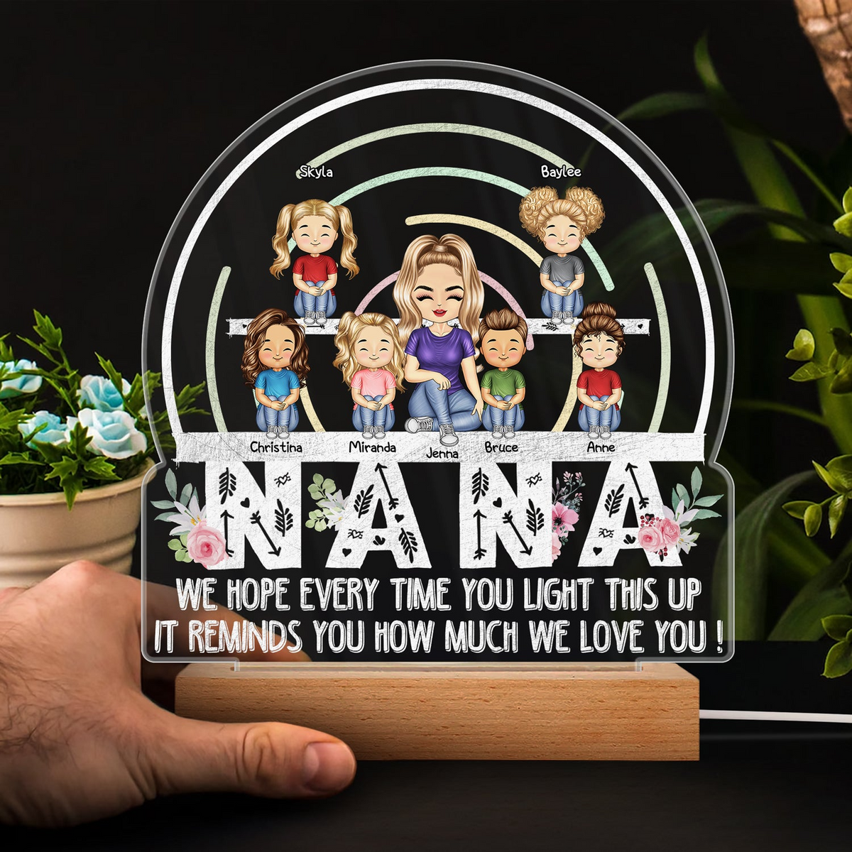 We Hope Every Time You Light This Up - Personalized 3D Led Light Wooden Base - Gift For Mom, Mother, Grandma, Grandmother