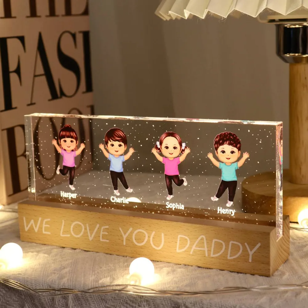 We Love You Daddy Happy Kids - Personalized Acrylic LED Night Light - Father's Day Gift For Dad, Grandpa, Husband