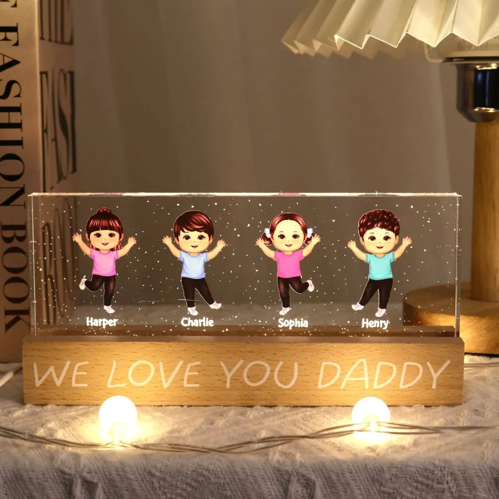 We Love You Daddy Happy Kids - Personalized Acrylic LED Night Light - Father's Day Gift For Dad, Grandpa, Husband