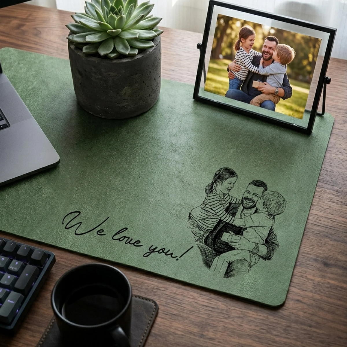 Custom Photo Sketch Line Art Dad We Love You - Personalized Desk Mat - Father's Day Gift for Dad, Daddy, Papa, Grandpa