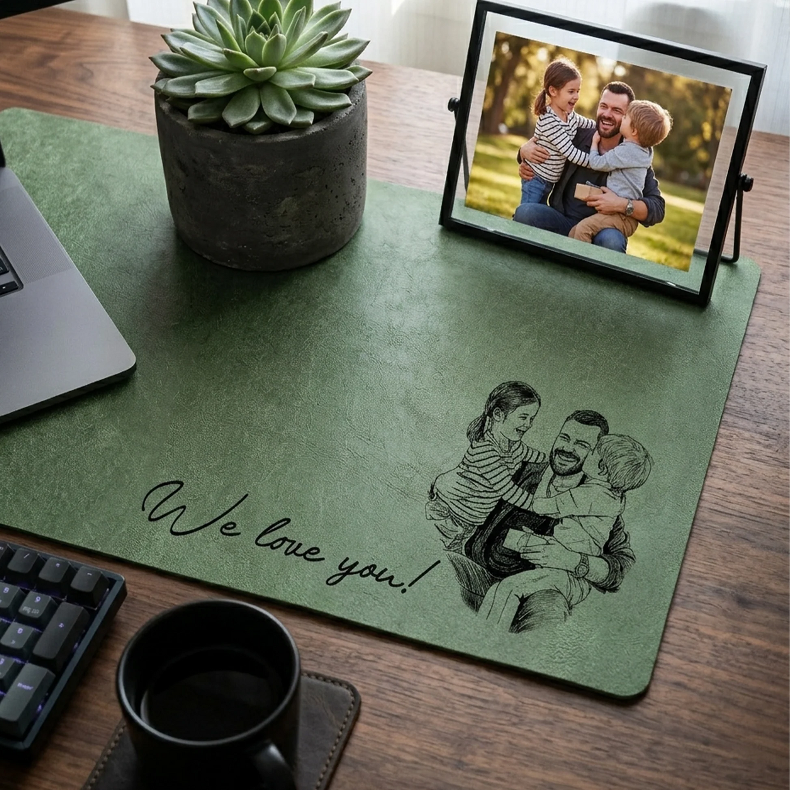 Custom Photo Sketch Line Art Dad We Love You - Personalized Desk Mat - Father's Day Gift for Dad, Daddy, Papa, Grandpa