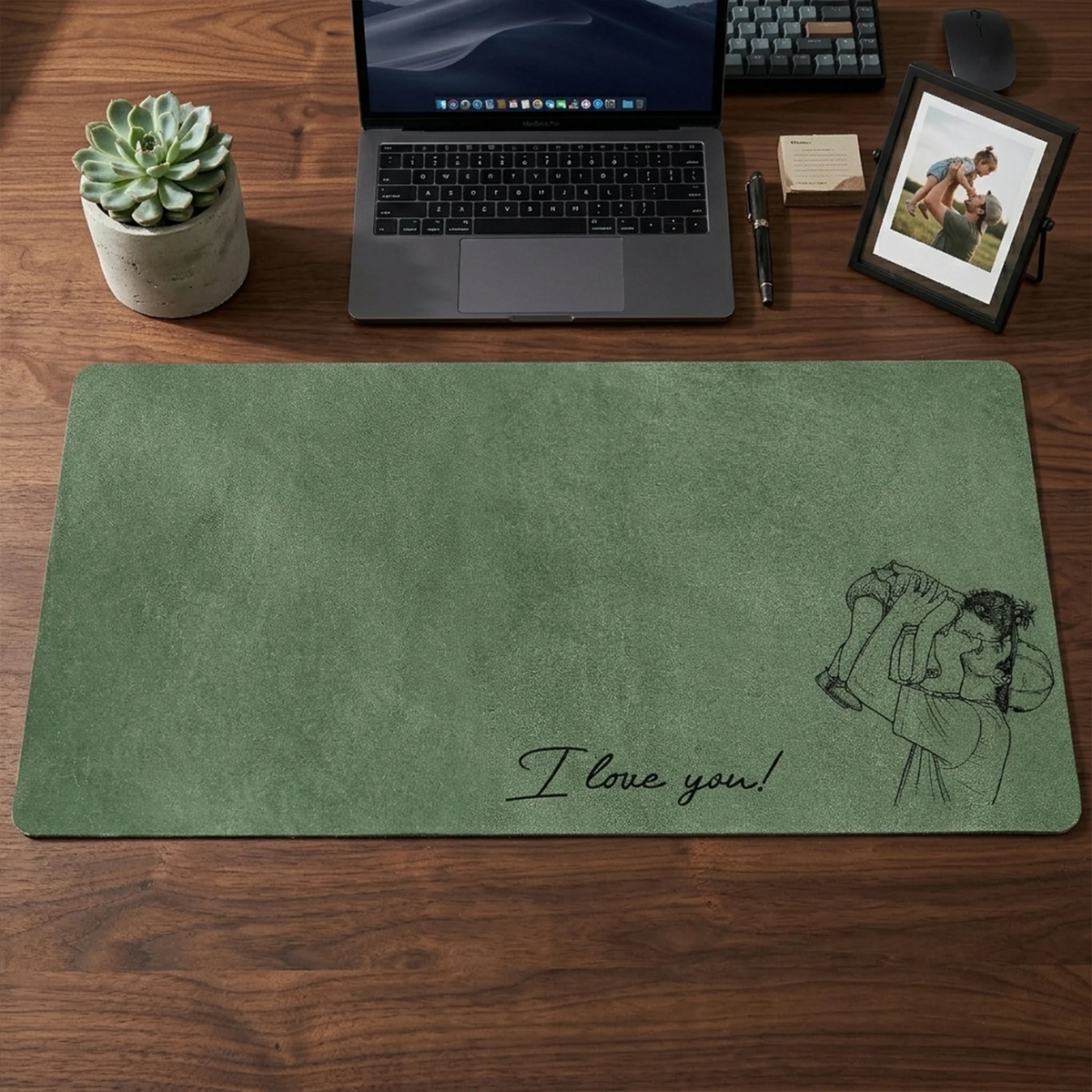 Custom Photo Sketch Line Art Dad We Love You - Personalized Desk Mat - Father's Day Gift for Dad, Daddy, Papa, Grandpa