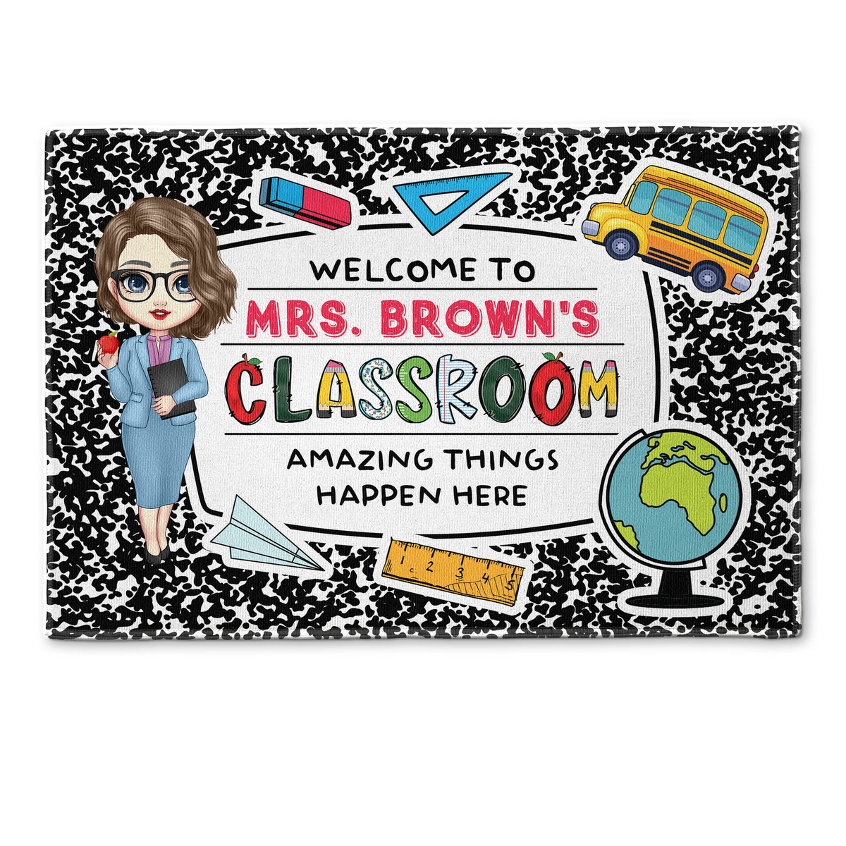 Welcome To My Classroom Teacher - Personalized Doormat - Back To School Gift For Teacher, Educator, Kindergarten, Preschool, Pre K, Paraprofessional