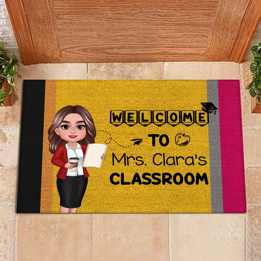 Personalized Welcome To Teacher Classroom Pencil Pattern doormat, main view
