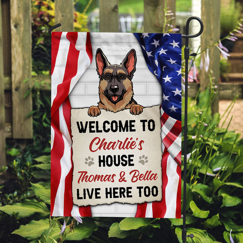 Personalized Welcome To The Dog House garden flag, main view