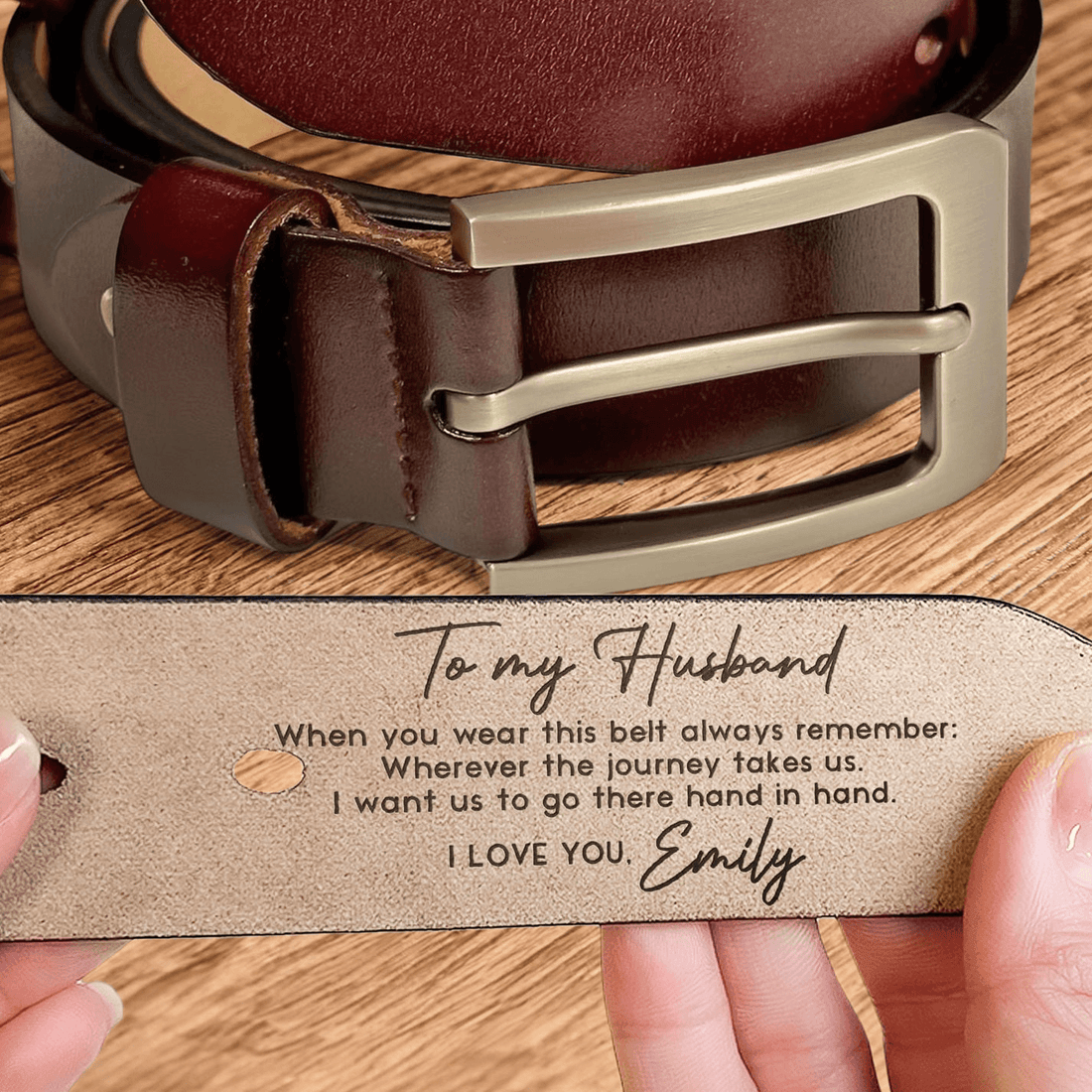 Custom Engraved Belt for Him leather belt, alternate view 2