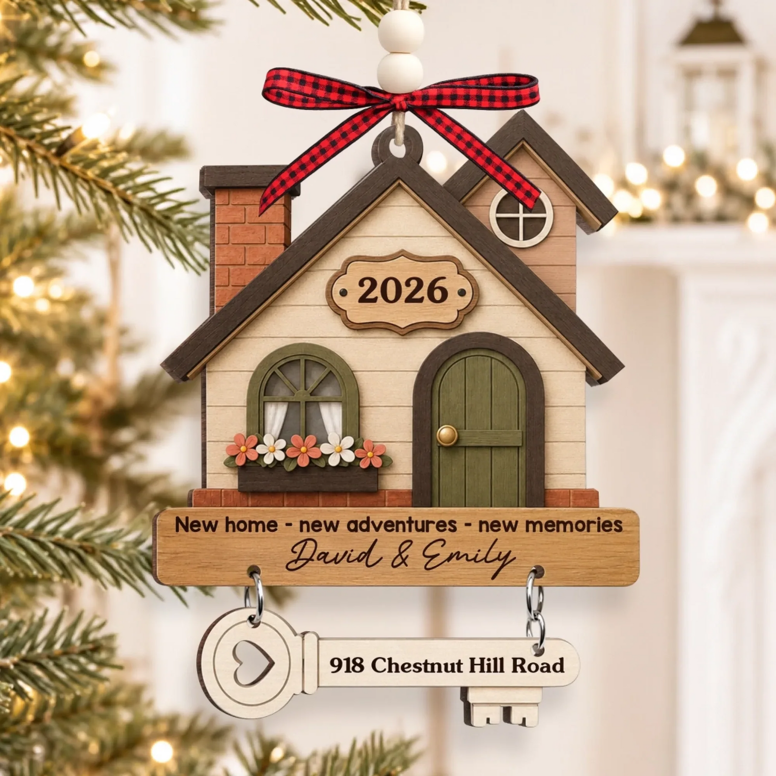 Where New Memories Begin - Personalized Wooden Ornament With Tag - Christmas Gift For Husband/Wife, Couples, Newlywed Wedding Gift