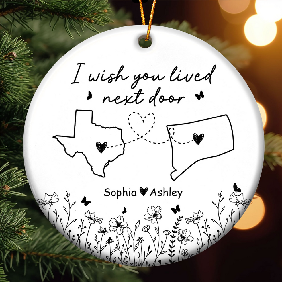 Personalized Wish You Lived Next Door circle ceramic ornament, main view
