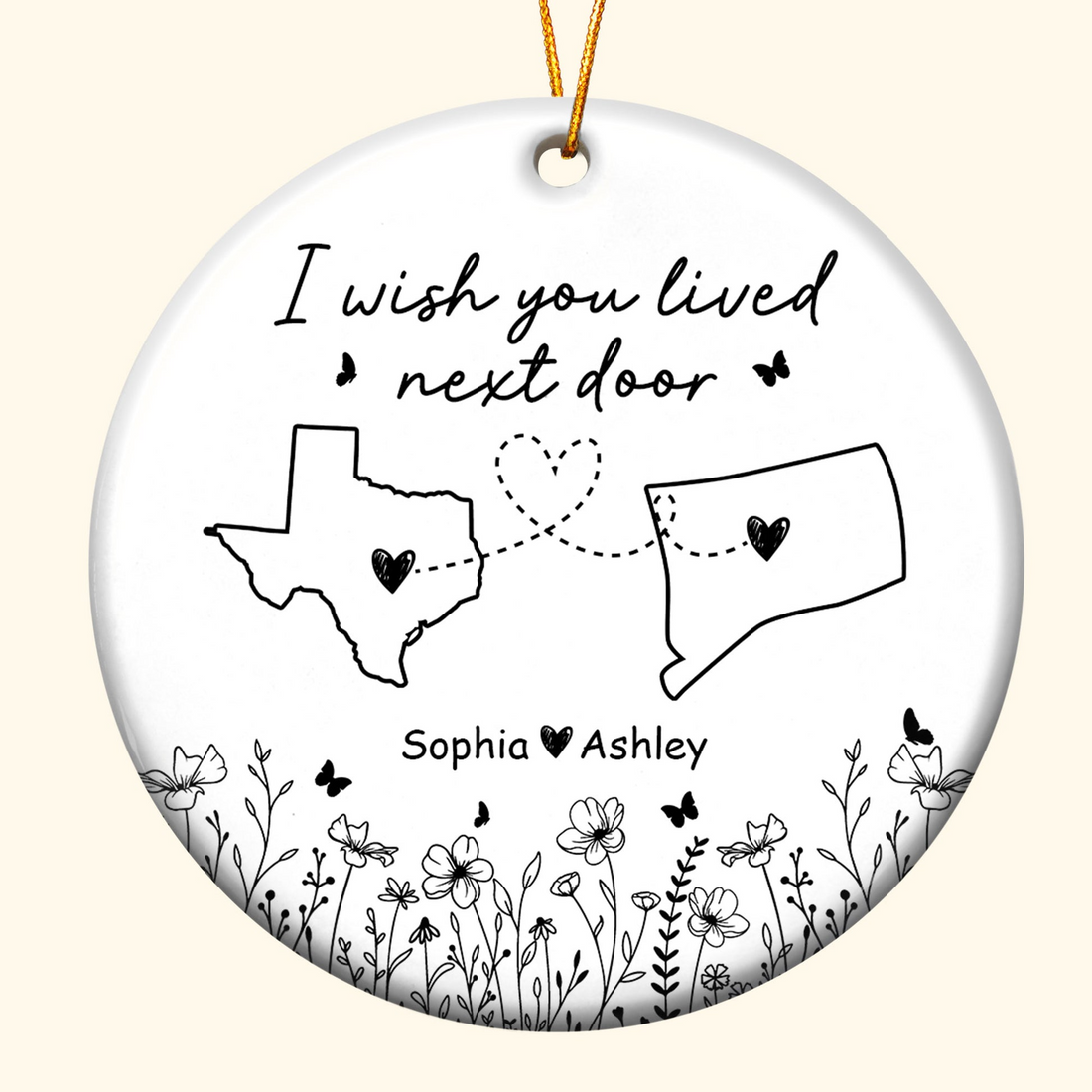 Personalized Wish You Lived Next Door circle ceramic ornament, alternate view 4