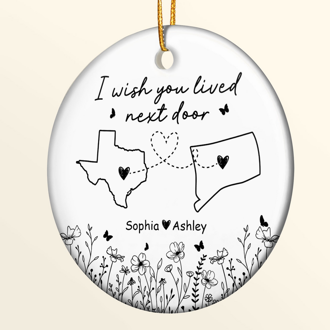Personalized Wish You Lived Next Door circle ceramic ornament, alternate view 5