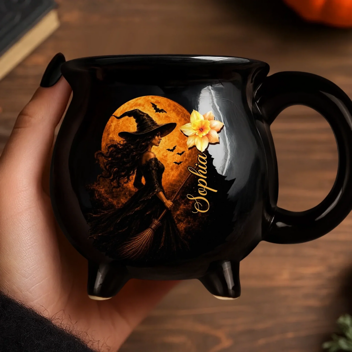Custom Name Witch Mode On - Personalized Ceramic Cauldron Coffee Mug - Halloween Gifts For Besties, Sisters, BFF, Family, Yourself