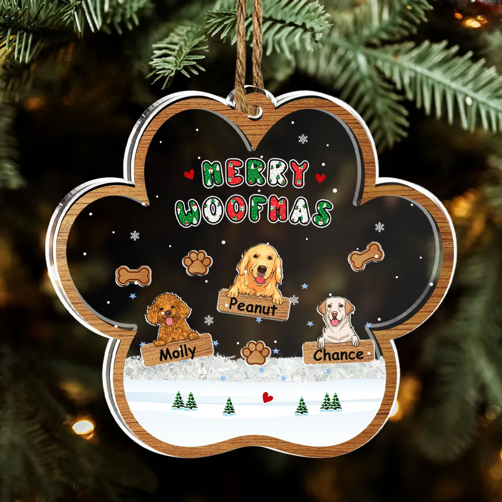 Personalized Woofmas Winter shaker ornament, main view