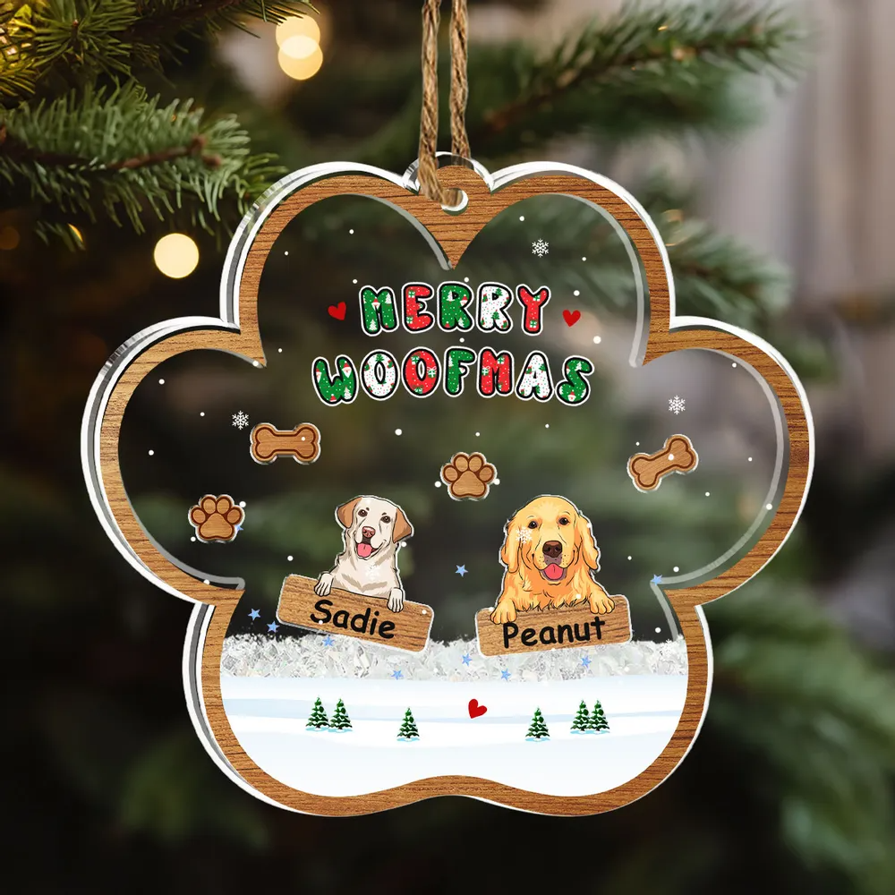 Woofmas Winter - Custom 3 Layers Shaker Ornament - Christmas Gift for Dog Lovers, Pet Lovers, Dog Mom, Dog Dad