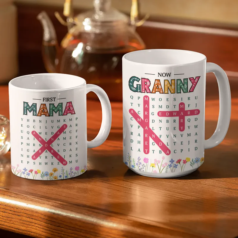 Word Search Puzzle First Mom Now Grandma - Personalized Custom Mug - Mother's Day Gift For Mom, Grandma