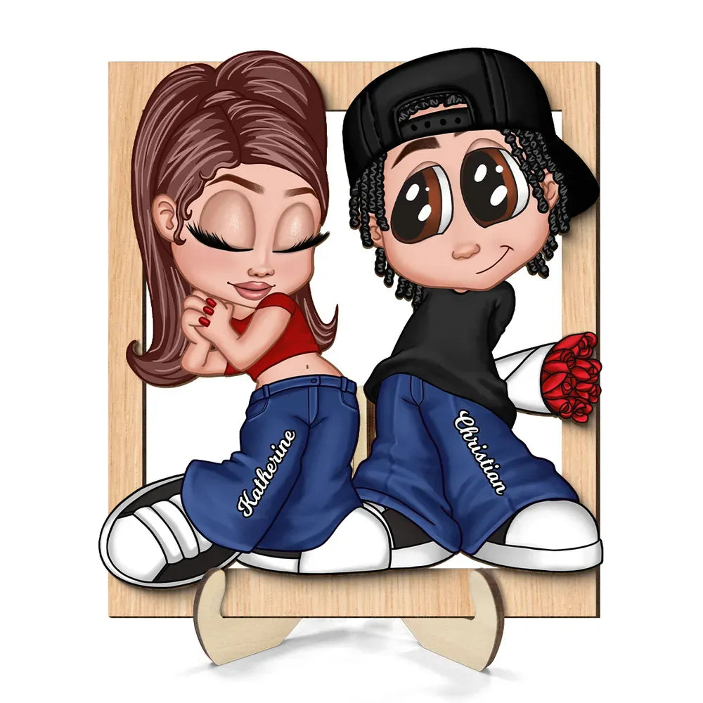 Y2K Couple Frame Personalized 2-layer Wooden Plaque, Gift Fo personalized wooden plaque, alternate view 2