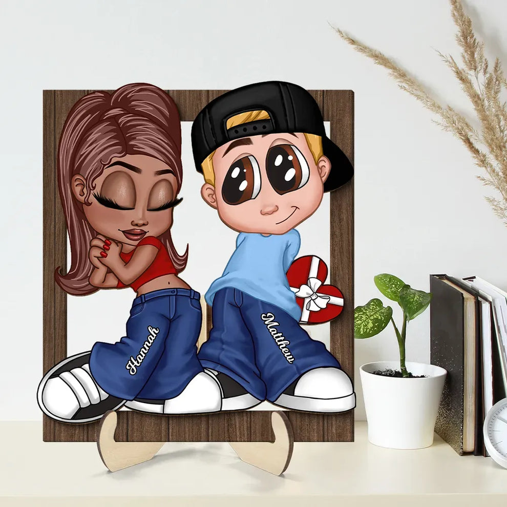 Y2K Couple Frame Personalized 2-layer Wooden Plaque, Gift Fo personalized wooden plaque, main view