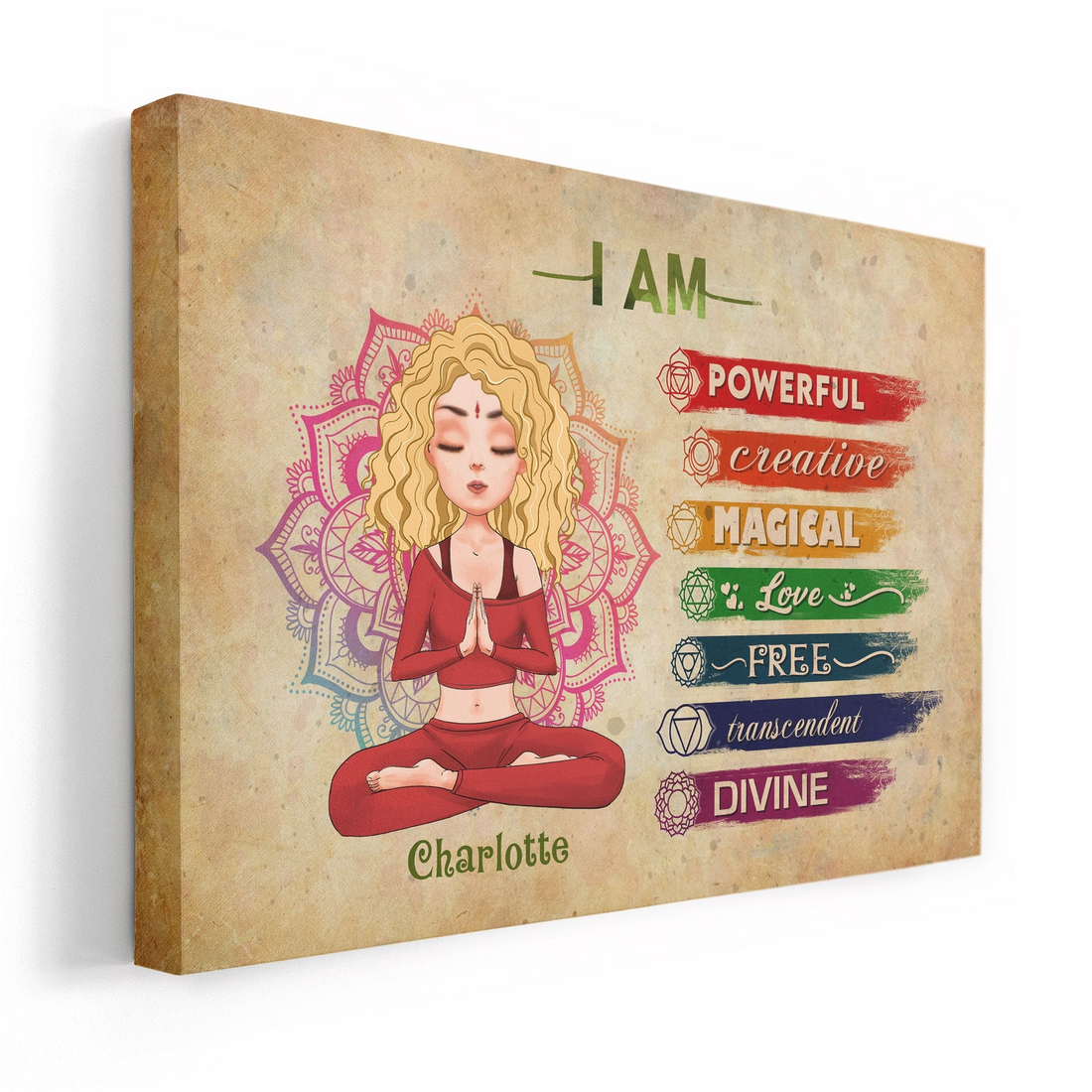 Custom Yoga Canvas Prints poster, framed in a bright living room