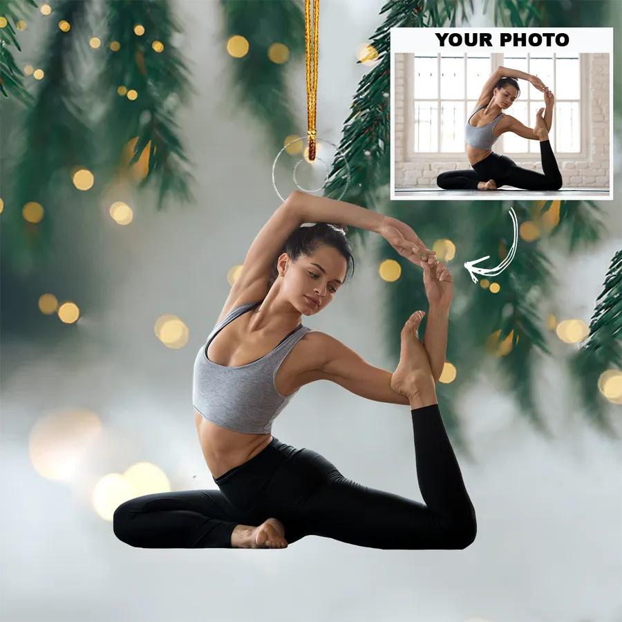 Personalized Custom Photo Ornament, Christmas Gifts For Yoga Lovers custom shaped acrylic ornament, alternate view 2