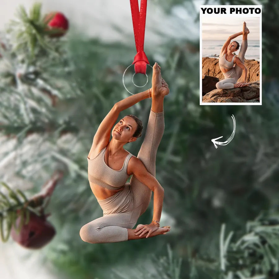 Personalized Custom Photo Ornament, Christmas Gifts For Yoga Lovers custom shaped acrylic ornament, alternate view 7