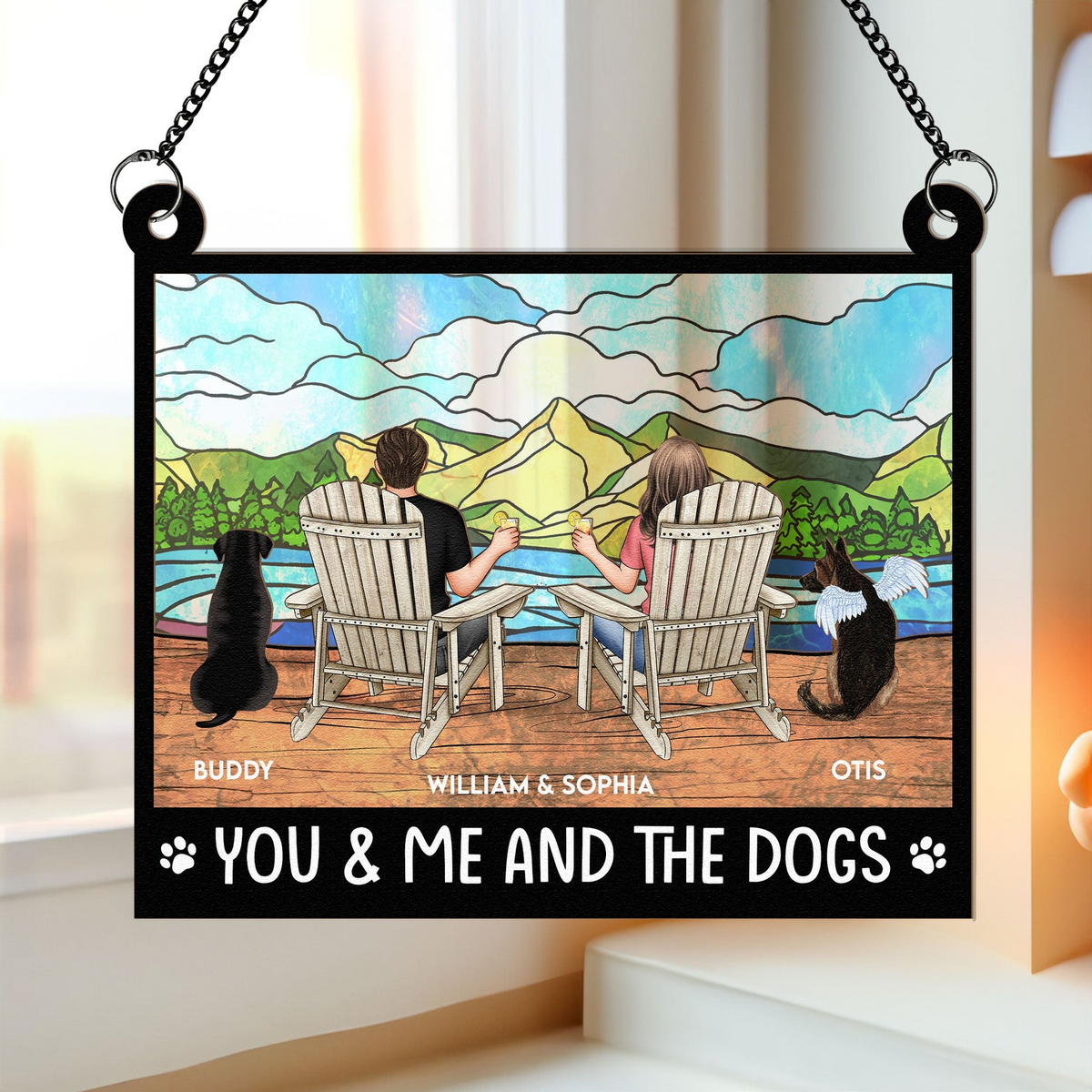 You And Me And The Dogs - Personalized Window Hanging Suncatcher Ornament - Gift For Couple, Wife, Husband, Dog Lovers