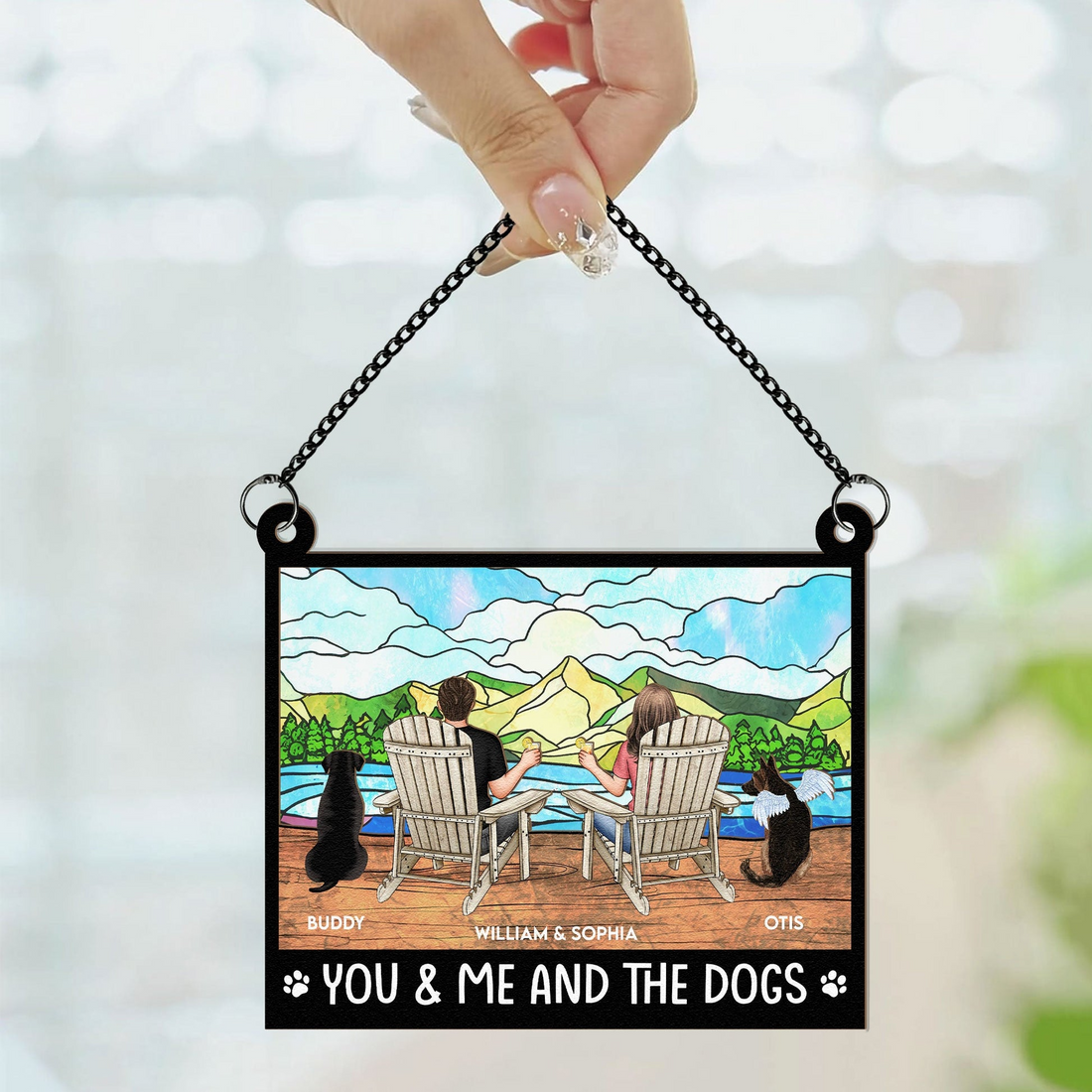 Personalized You And Me And The Dogs suncatcher ornament, alternate view 2