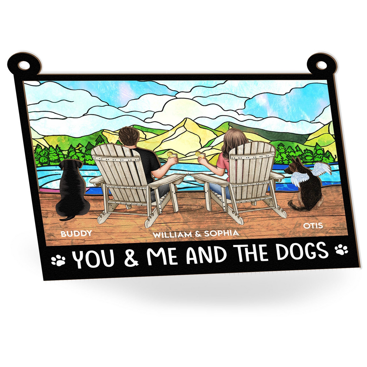 You And Me And The Dogs - Personalized Window Hanging Suncatcher Ornament - Gift For Couple, Wife, Husband, Dog Lovers