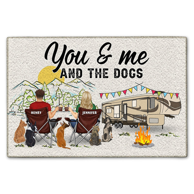 Home Is Where We Park It You And Me And The Dogs - Personalized Doormat - Gift for Dog Lovers, Couples, Husband/Wife on Anniversary, Valentine's Day