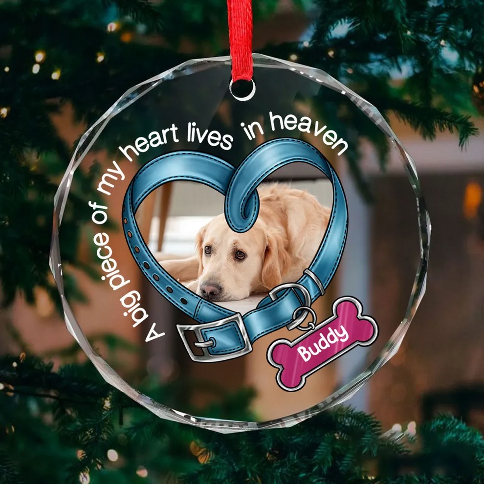 Personalized You Left Paw Prints In My Heart Forever Heart circle glass ornament, main view