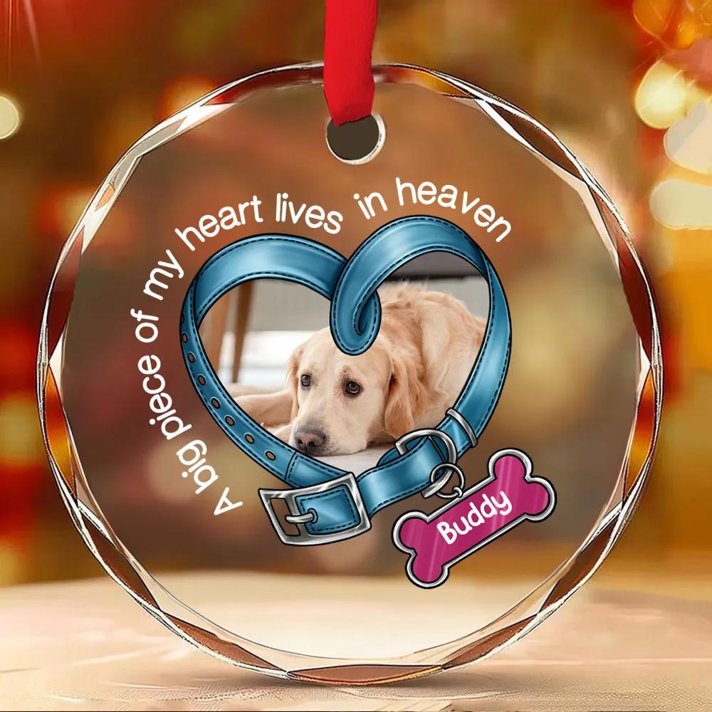 Personalized You Left Paw Prints In My Heart Forever Heart circle glass ornament, alternate view 2