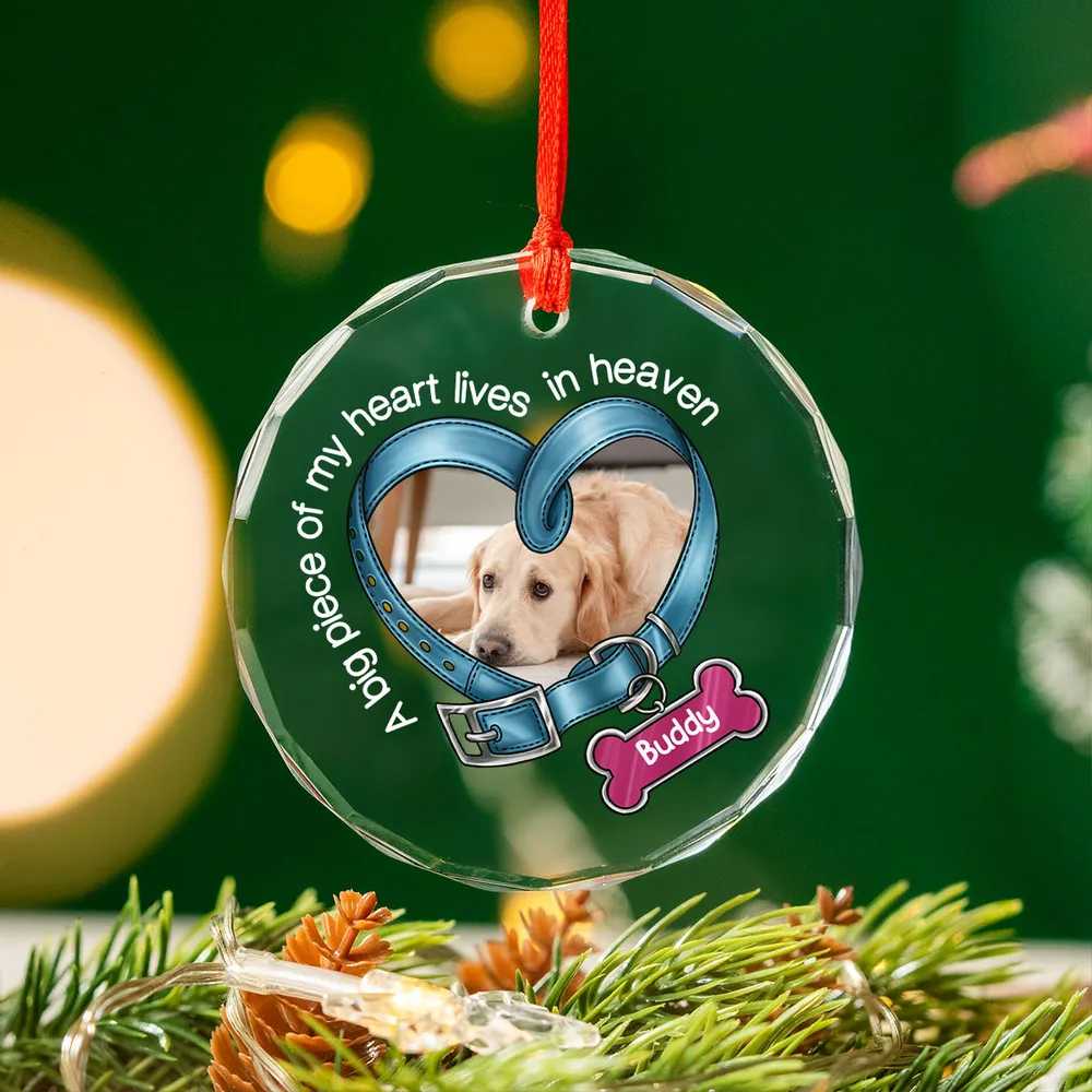 Personalized You Left Paw Prints In My Heart Forever Heart circle glass ornament, alternate view 3