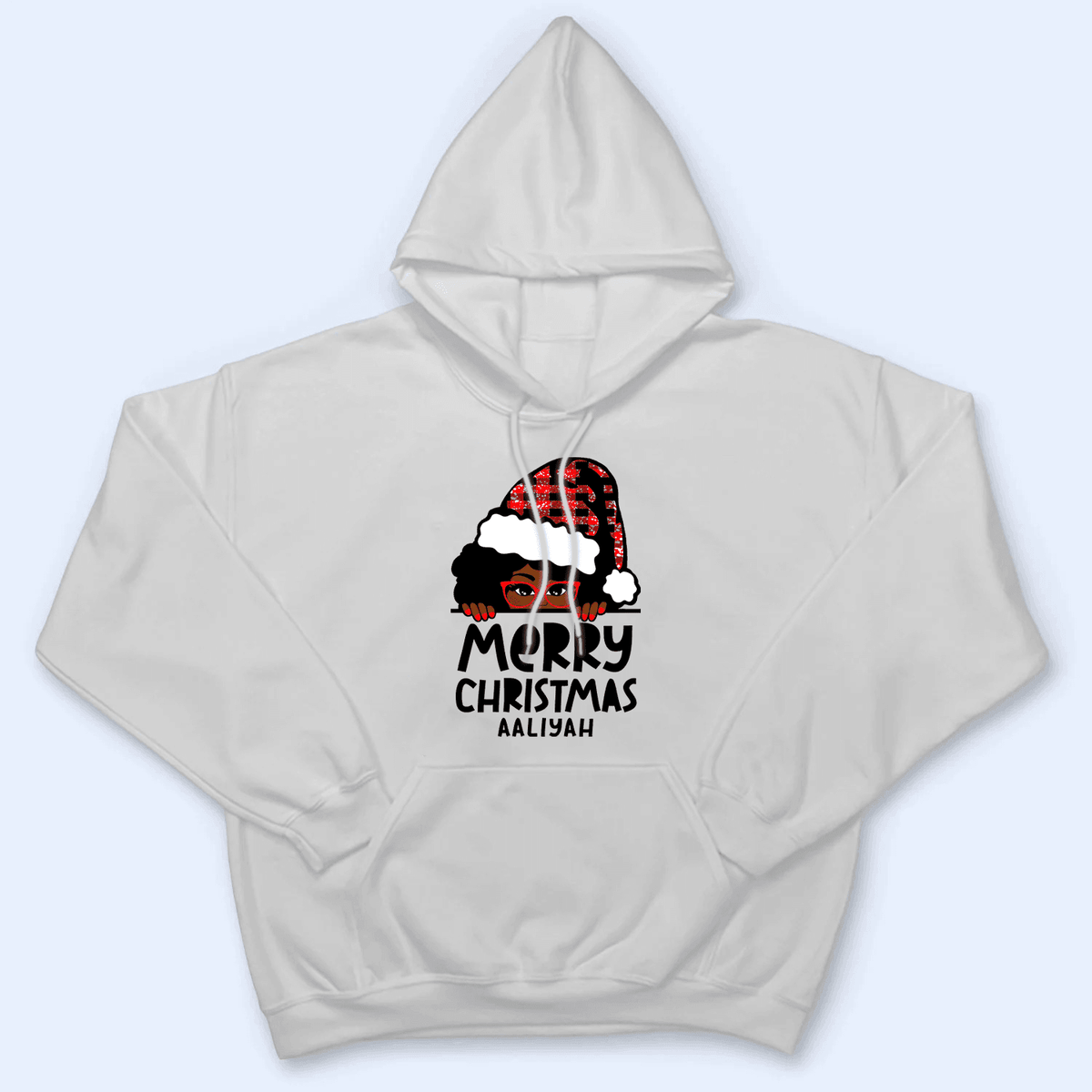 Afro Haired Girl with Glasses Merry Christmas - Personalized Design - Christmas Holiday Gift For African American, King, Queen, Girl, Men, Women - Suzitee Store