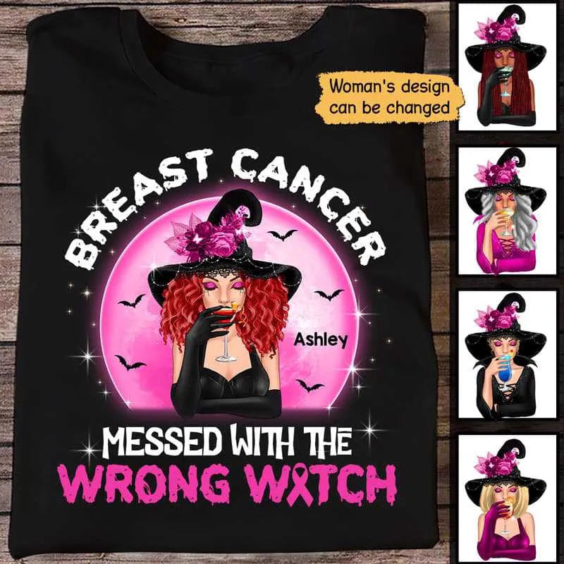 Personalized Breast Cancer Messed With Wrong Witch t-shirt, main view