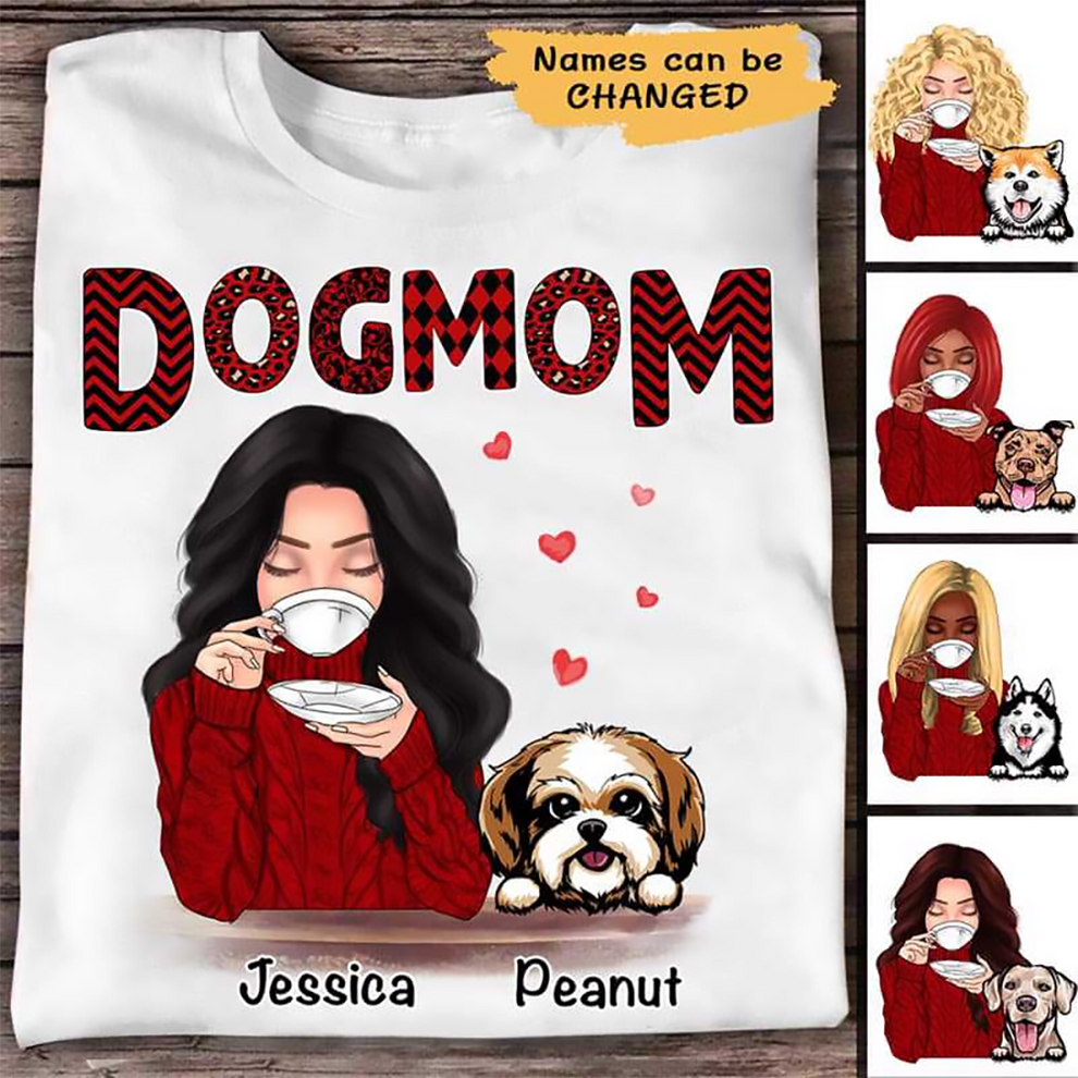 Dog Mom Red Patterned personalized t-shirt, main view