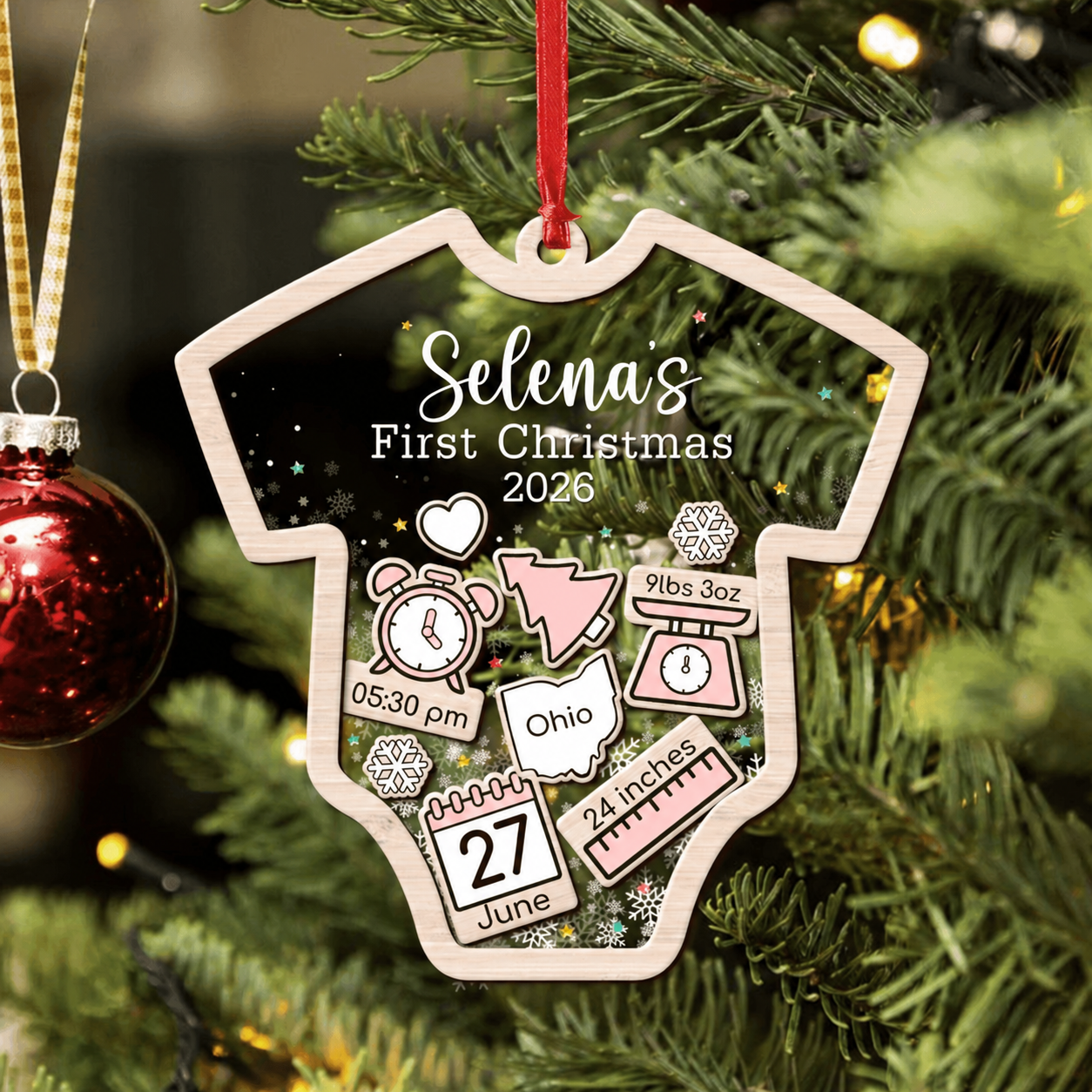 Baby's First Christmas Ornament 2023 - Personalized Custom Shaker Ornament - Babies 1st Christmas Ornament, Customized Baby Name, New Baby Gift, Baby Keepsake, 4D Shake Babies Ornament - Suzitee Store