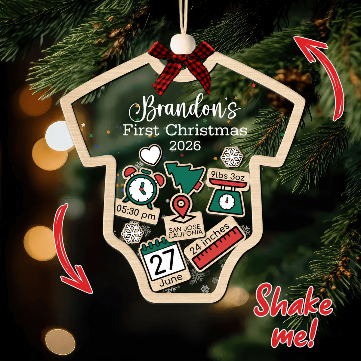 Baby's First Christmas Ornament Ver.2 - Personalized Custom Shaker Ornament - Babies 1st Christmas Ornament, Customized Baby Name, New Baby Gift, Baby Keepsake, 4D Shake Babies Ornament - Suzitee Store