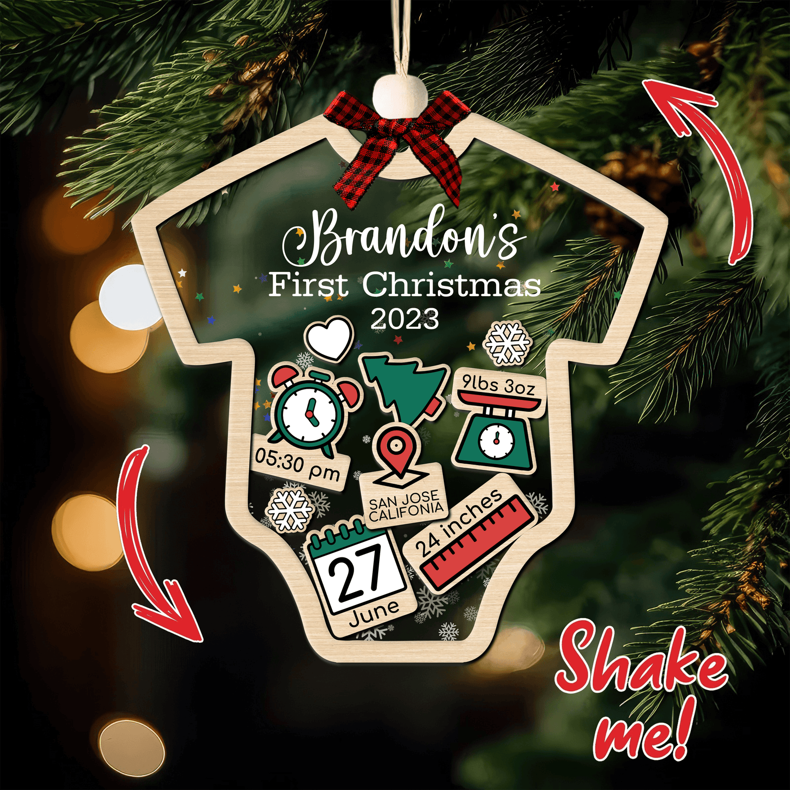 Baby's First Christmas Ornament Ver.2 - Personalized Custom Shaker Ornament - Babies 1st Christmas Ornament, Customized Baby Name, New Baby Gift, Baby Keepsake, 4D Shake Babies Ornament - Suzitee Store