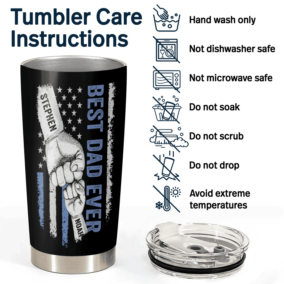 Best Dad Ever Raised Fist Bump - Personalized Custom 20oz Fat Tumbler Cup - Father's Day Gift for Dad, Grandpa, Daddy, Dada, Dad Jokes - Suzitee Store