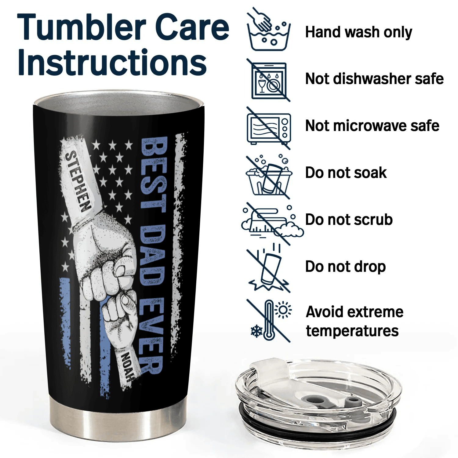 Best Dad Ever Raised Fist Bump - Personalized Custom 20oz Fat Tumbler Cup - Father's Day Gift for Dad, Grandpa, Daddy, Dada, Dad Jokes - Suzitee Store