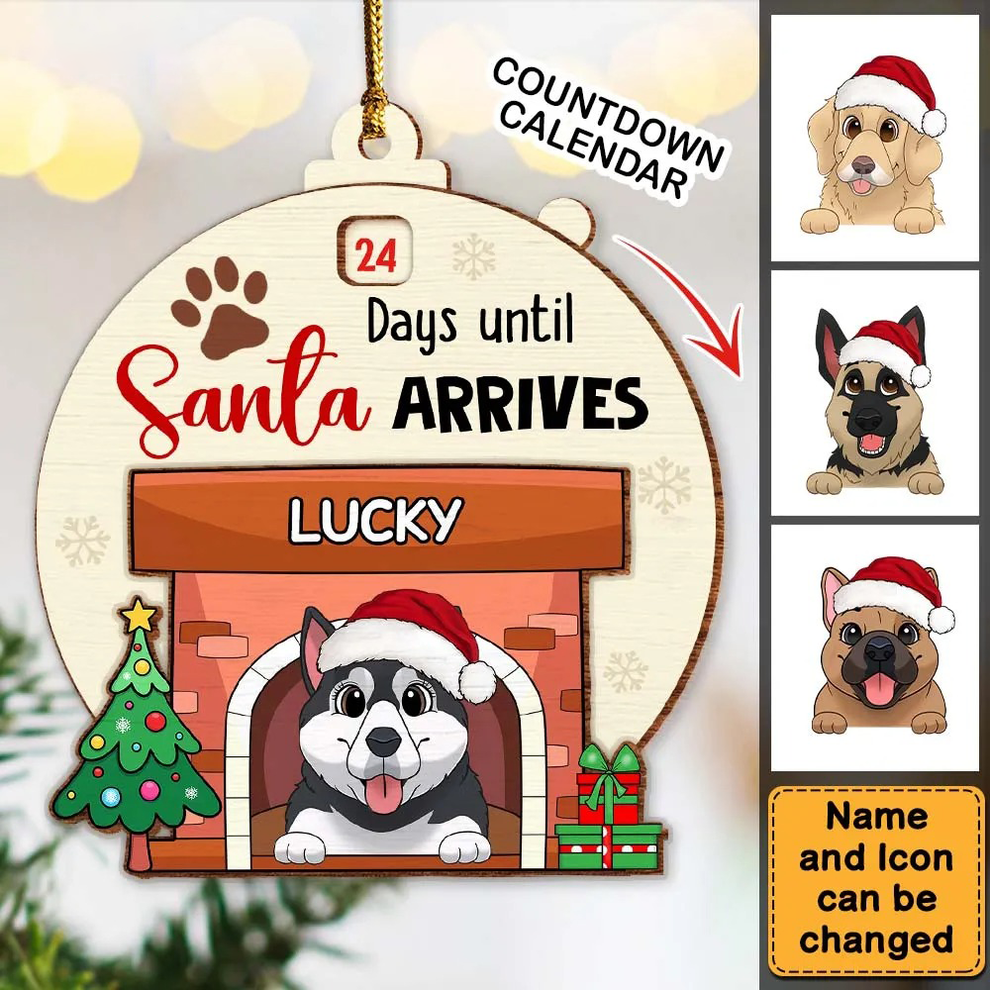 Personalized Countdown Until Santa Arrives countdown ornament, main view