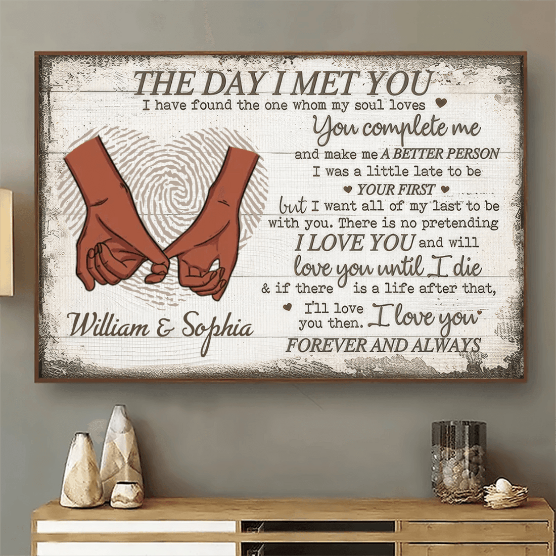Personalized Custom Canvas Prints for Couple canvas print, a woman hanging the framed print on a wall